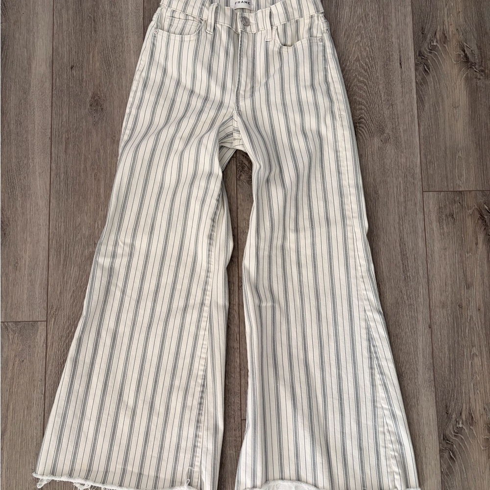 Frame Striped Wide-Leg Cropped Pants
